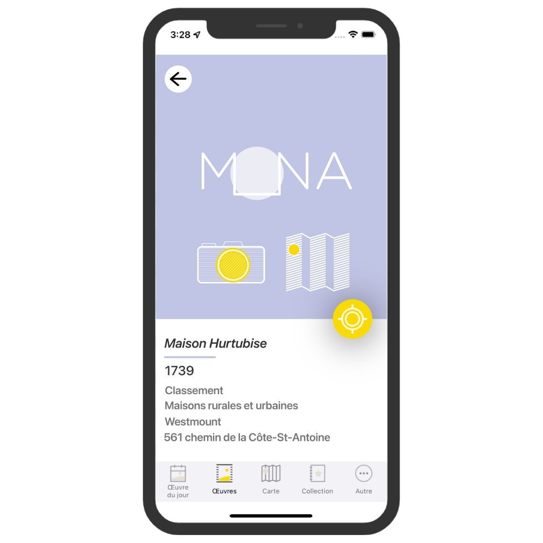 Mockup d'un objet patrimoine dans l'application MONA