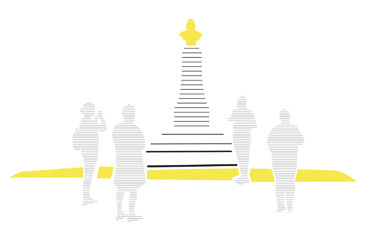 Illustration d'un groupe de personnes devant un monument